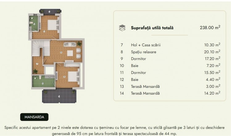 Apartment for sale 2 rooms, Sinaia area, Prahova county 86.7 sqm